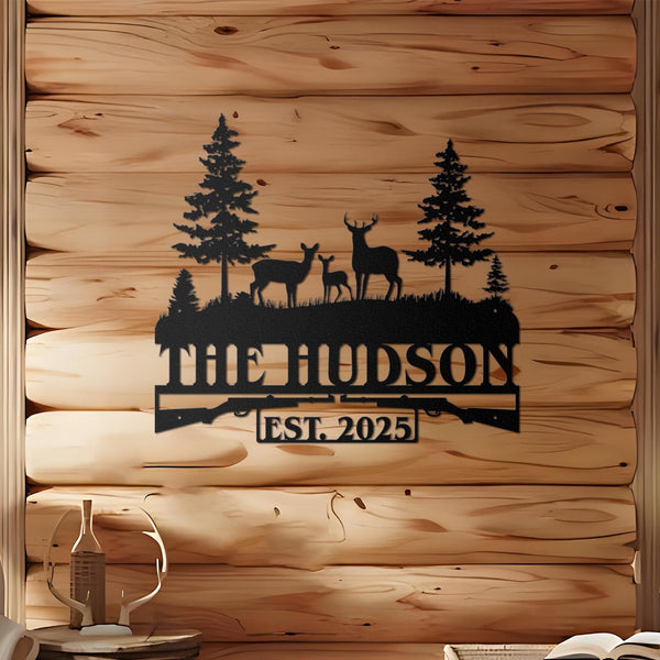 Personalized Hunting Metal Sign with Led Lights, Custom Family Name Sign, Hunting Address Metal Sign, Nature Metal Sign, Housewarming Gift