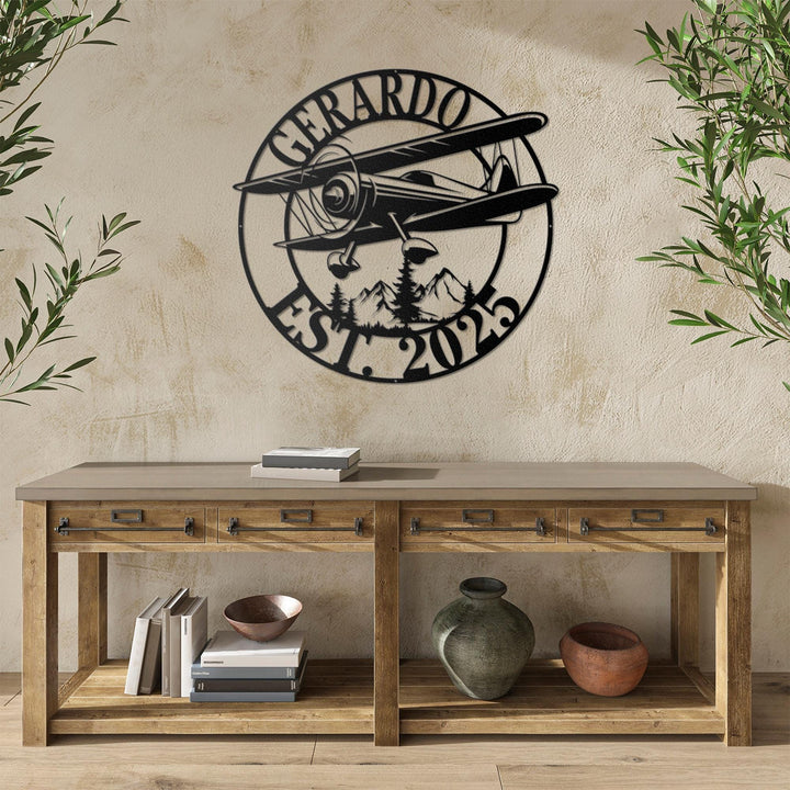 Custom Airplane Metal Wall Art LED Light Personalized Pilot Name Sign Home Decor Aircraft Hangar Decoration Airforce Housewarming Gifts
