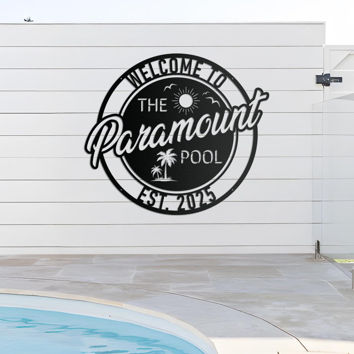 Personalized Metal Poolside Sign, Custom Tropical Pool Sign, Patio Decor, Pool Bar Sign, Backyard Sign, Custom Welcome Sign, Tiki Bar Art