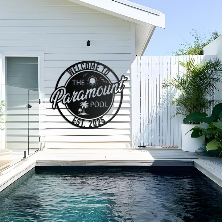 Personalized Metal Poolside Sign, Custom Tropical Pool Sign, Patio Decor, Pool Bar Sign, Backyard Sign, Custom Welcome Sign, Tiki Bar Art