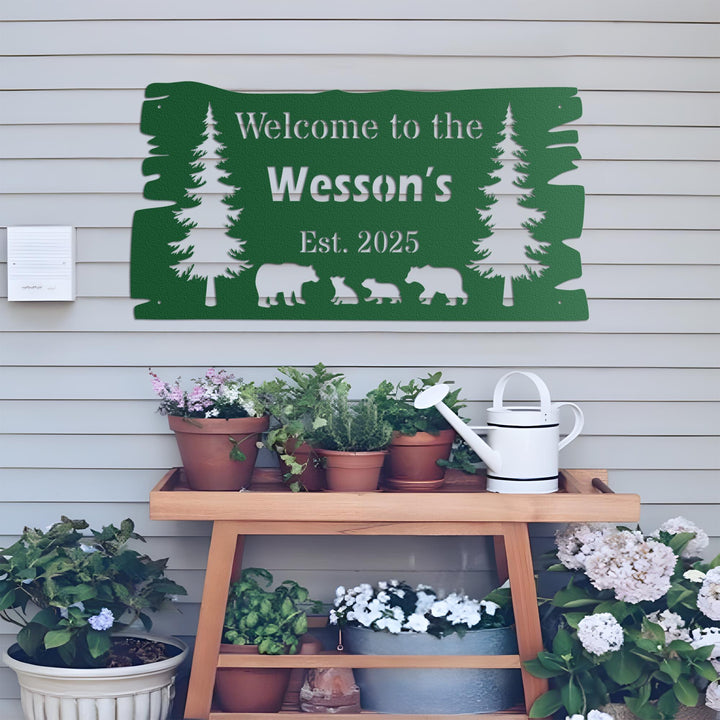 Custom Metal Bear Wall Sign, Personalized Cabin Sign, Custom Family Name Bear Decor, Outdoor Metal Sign, Farm Sign, Ranch Wall Art Decor