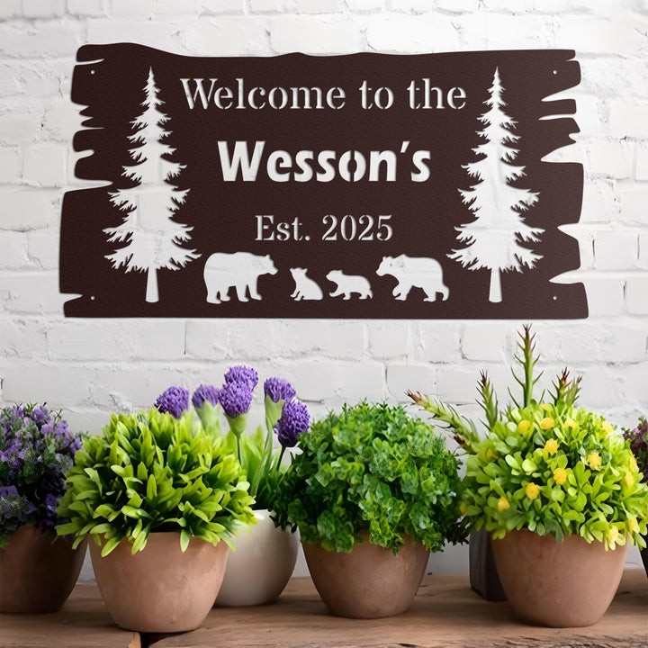 Custom Metal Bear Wall Sign, Personalized Cabin Sign, Custom Family Name Bear Decor, Outdoor Metal Sign, Farm Sign, Ranch Wall Art Decor