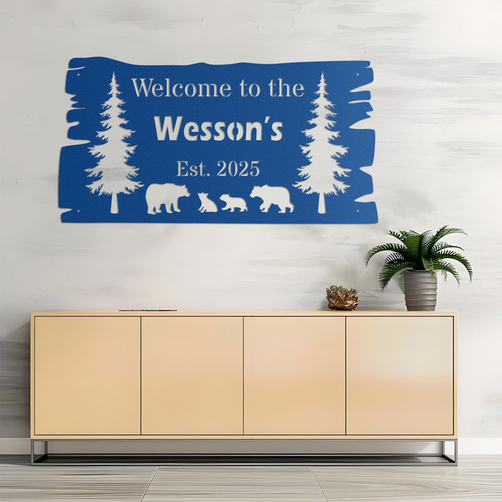 Custom Metal Bear Wall Sign, Personalized Cabin Sign, Custom Family Name Bear Decor, Outdoor Metal Sign, Farm Sign, Ranch Wall Art Decor