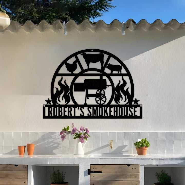 Personalized BBQ Sign Led Lights, Custom Smokehouse Metal Wall Art, Backyard Barbecue Decor, Chef Smoker Kitchen Sign, Grill Master Gift