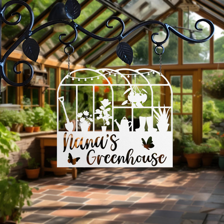 Custom Metal Greenhouse Sign, Personalized Hanging Garden Sign, BackYard Decor, Greenhouse Name Sign, Retro Garden Plaque, Mom's Gift