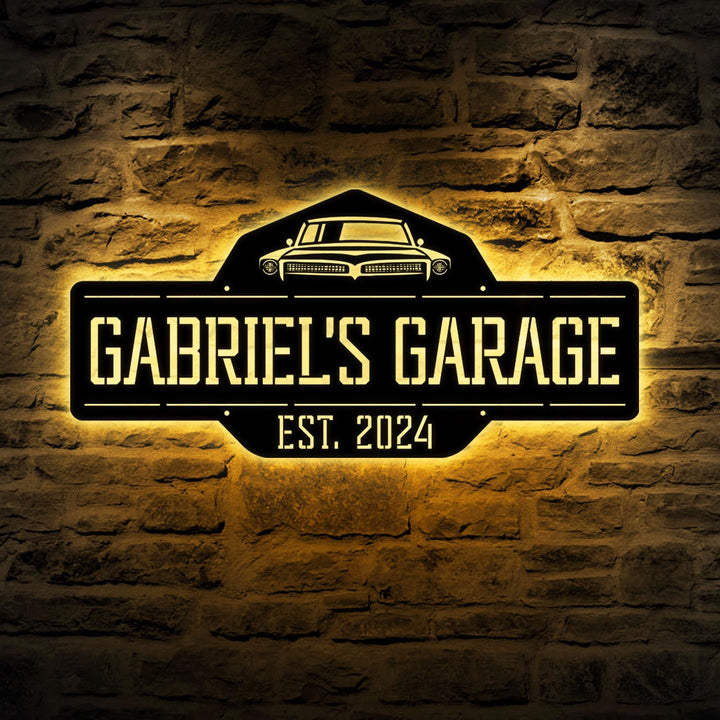 Personalized Garage Sign, Custom Garage Signs, Metal LED Garage Signs, Personalized Garage Hanging sign, Father’s Day Gift, Wall Art For Dad