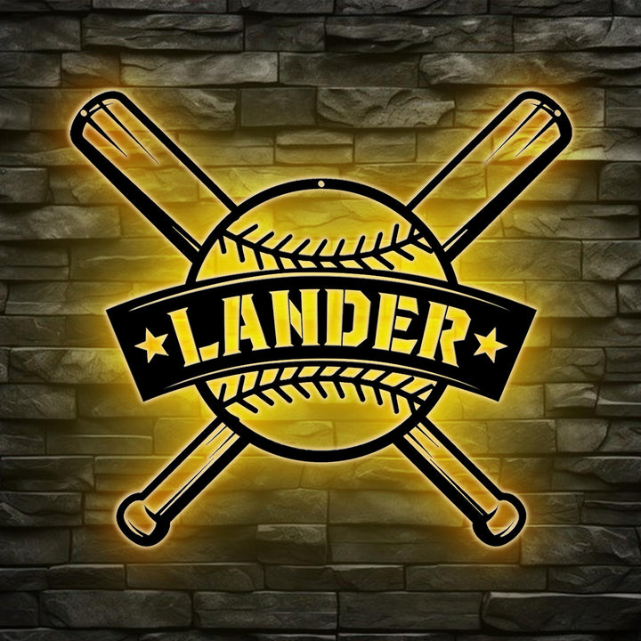 Custom Baseball Bat Metal Sign with LED Light, Baseball Name Sign, Baseball Lover, Sport Room Decor, Kids Nursery Room Decor, Gift for Him