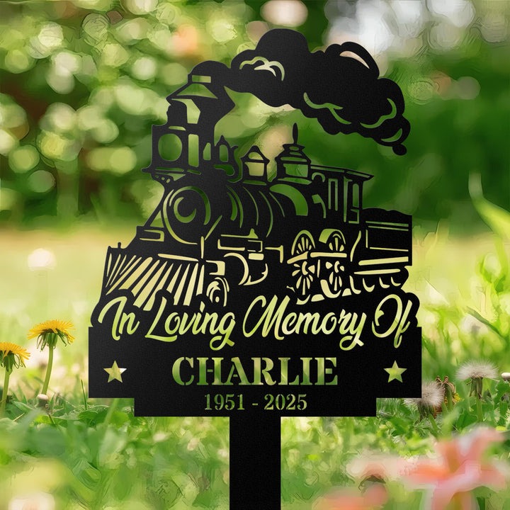 Personalized Train Memorial Stake, Metal Stake, Train Sign, Train Gift, Train Loss, Sympathy Sign, Grave Marker, Remembrance Stake, Dad, Mom