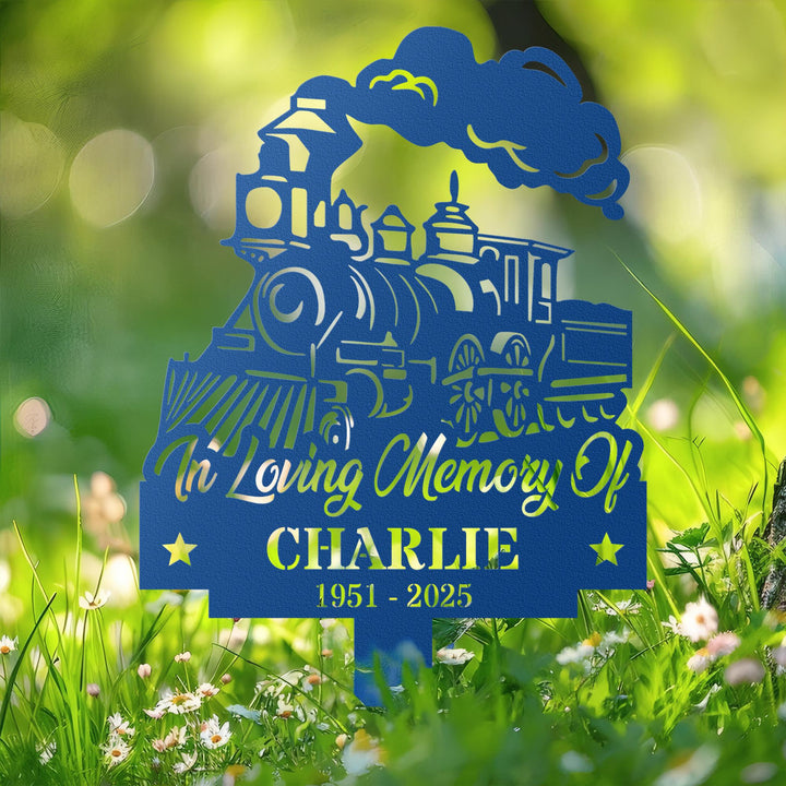 Personalized Train Memorial Stake, Metal Stake, Train Sign, Train Gift, Train Loss, Sympathy Sign, Grave Marker, Remembrance Stake, Dad, Mom