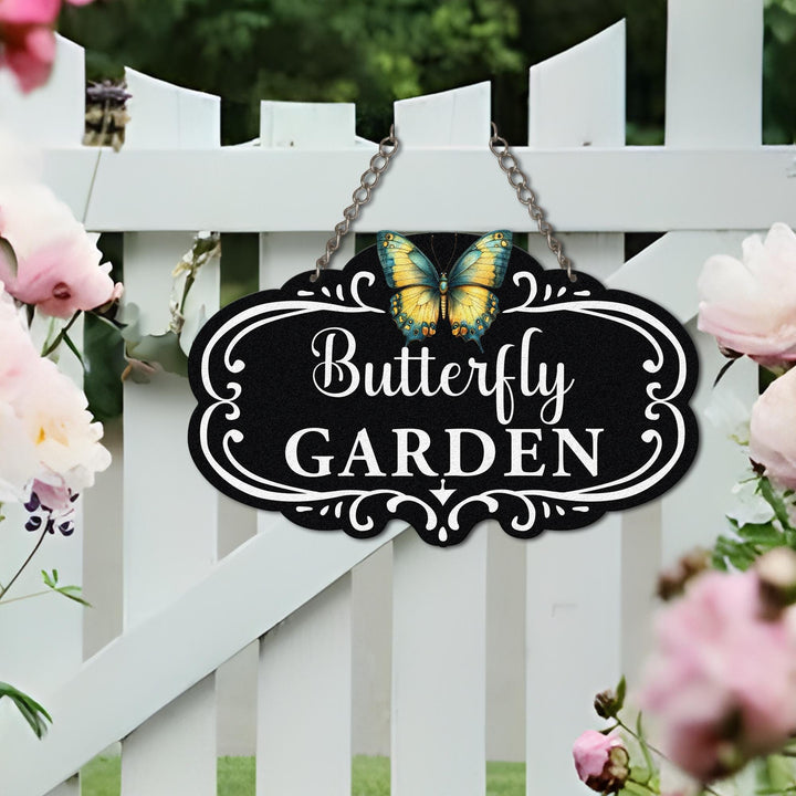 Custom Hanging Garden Sign Personalized Garden Name Sign, Butterfly Garden Plaque, Outdoor Garden Gift, Memorial Garden Sign, Metal Sign