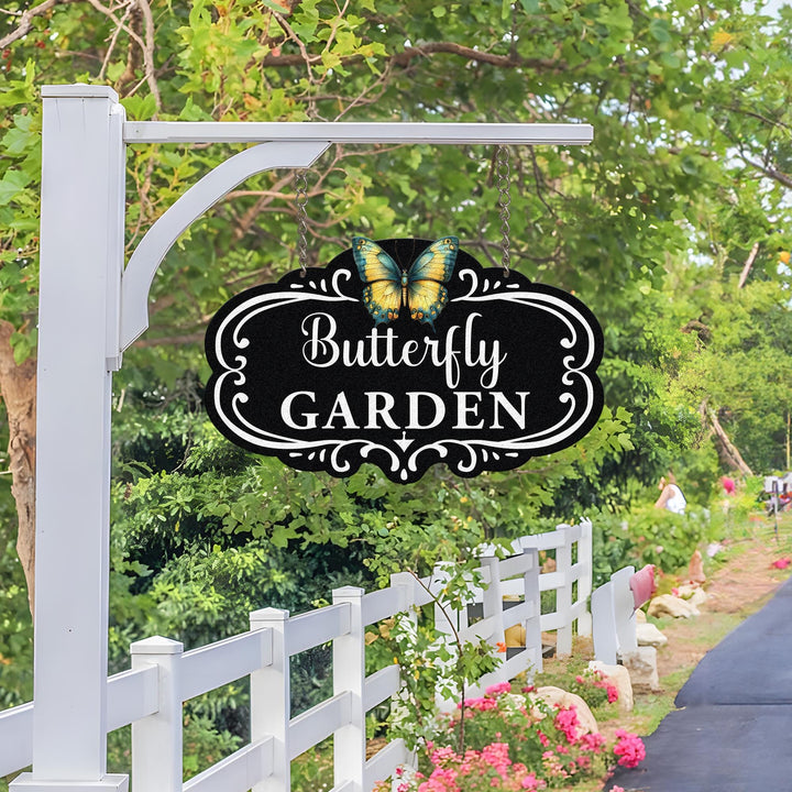 Custom Hanging Garden Sign Personalized Garden Name Sign, Butterfly Garden Plaque, Outdoor Garden Gift, Memorial Garden Sign, Metal Sign