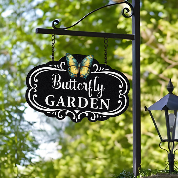Custom Hanging Garden Sign Personalized Garden Name Sign, Butterfly Garden Plaque, Outdoor Garden Gift, Memorial Garden Sign, Metal Sign