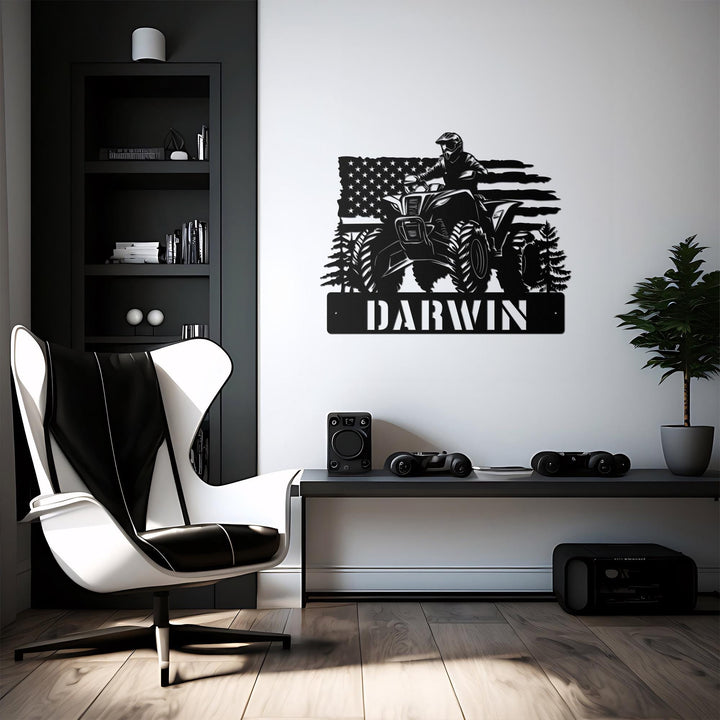 Personalized Dirt Bike Name Sign, Custom Quad Biker Metal Wall Art LED Light, All Terrain Vehicle ATV Wheels Home Decor, Rider Decoration