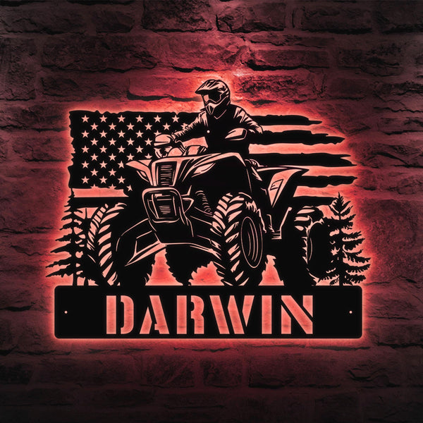 Personalized Dirt Bike Name Sign, Custom Quad Biker Metal Wall Art LED Light, All Terrain Vehicle ATV Wheels Home Decor, Rider Decoration