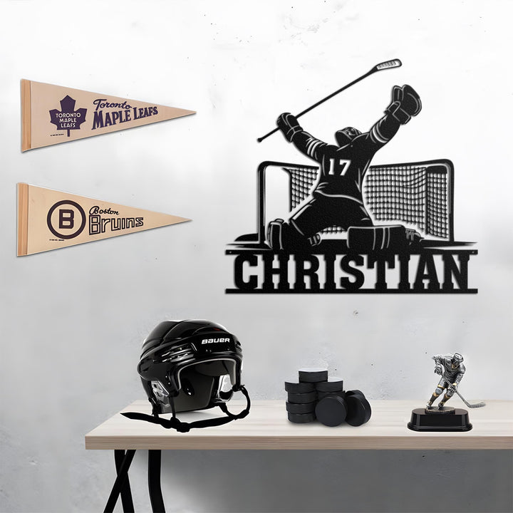 Hockey Goalie Metal Sign With LED Lights, Hockey Player Neon Sign Wall Decor, Hockey Sign, Custom Air Hockey Name Metal Sign, Hockey Gift