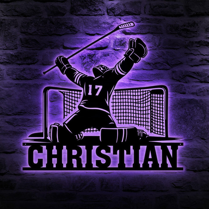 Hockey Goalie Metal Sign With LED Lights, Hockey Player Neon Sign Wall Decor, Hockey Sign, Custom Air Hockey Name Metal Sign, Hockey Gift