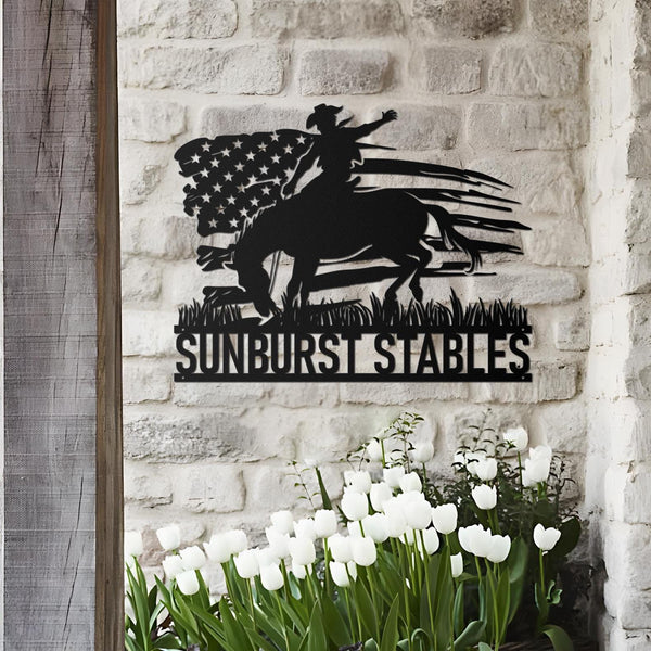 Custom US Flag Cowboy Metal Art Sign, Personalized Western Cowboy Grave Marker, Ranch Decor, Gift for Dad, Equestrian Gift, Cowboy Memorial