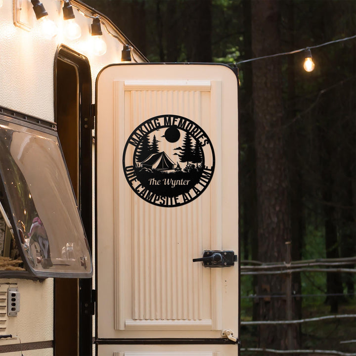 Custom Camping Metal Sign Wall Art with Led Light, Fifth Wheel Sign, Making Memories One Campsite Time, Camping Door Hanger, Camper Decor