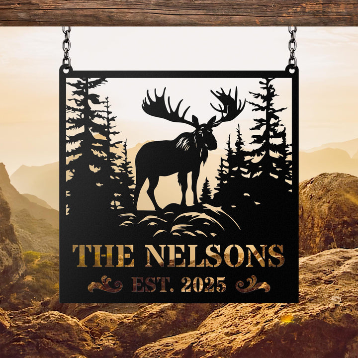 Personalized Metal Moose Sign, Custom Moose Wall Art with Last Name, Rustic Cabin Decor, Outdoor Name Sign, Hunting Lodge Gift