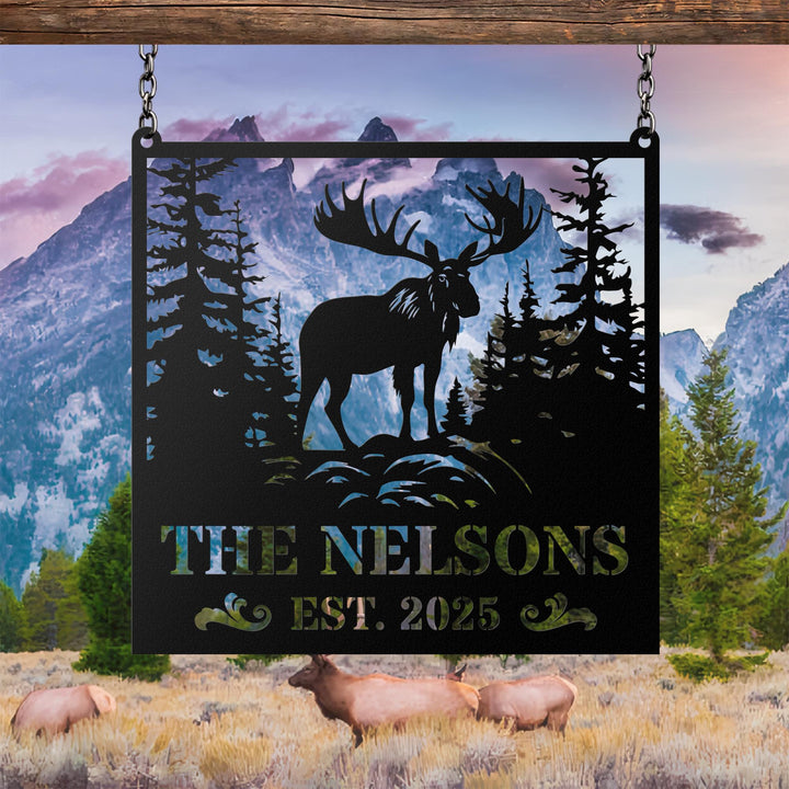 Personalized Metal Moose Sign, Custom Moose Wall Art with Last Name, Rustic Cabin Decor, Outdoor Name Sign, Hunting Lodge Gift