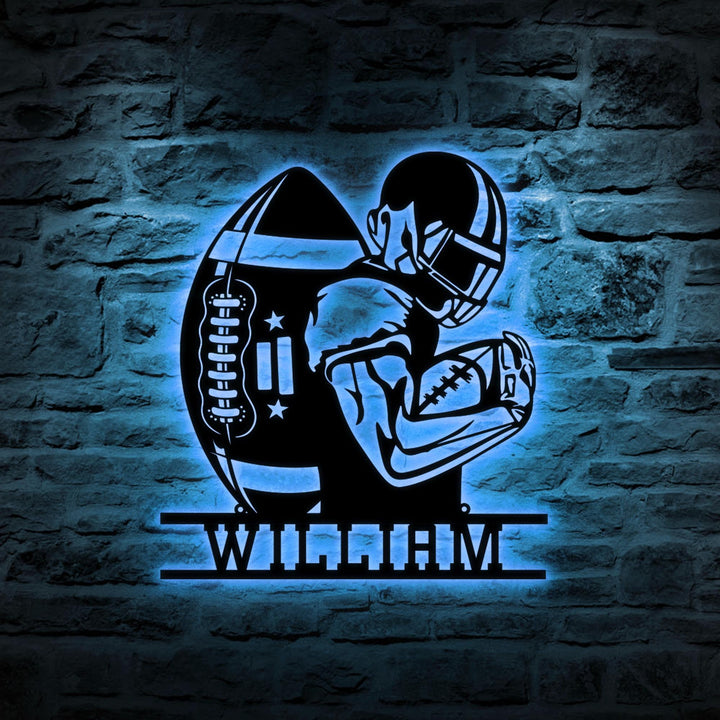 Custom American Football Metal Sign with LED Light, Custom Football Player Name Sign, Football Coach Gift, Boys Room Decor, Sport Home Decor