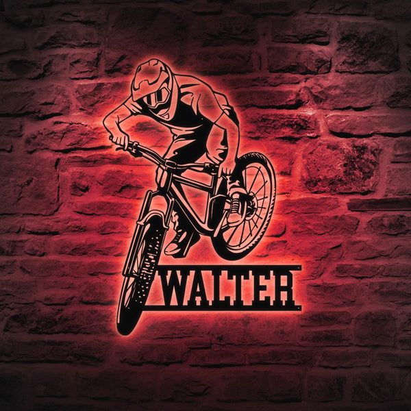 Personalized BMX Bike Metal Wall Art Sign LED Light, Custom Bicycle Racing Name Sign, Biker Name Sign Home Decor, Birthday Gift, Biker Gift