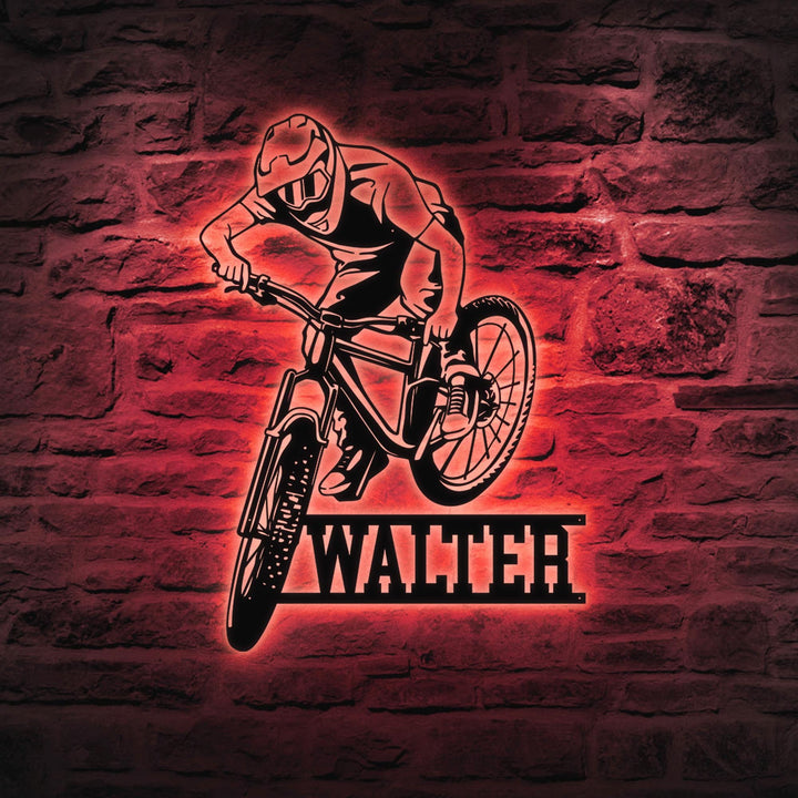 Personalized BMX Bike Metal Wall Art Sign LED Light, Custom Bicycle Racing Name Sign, Biker Name Sign Home Decor, Birthday Gift, Biker Gift