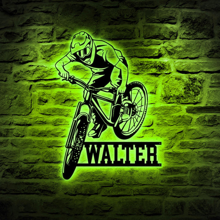 Personalized BMX Bike Metal Wall Art Sign LED Light, Custom Bicycle Racing Name Sign, Biker Name Sign Home Decor, Birthday Gift, Biker Gift