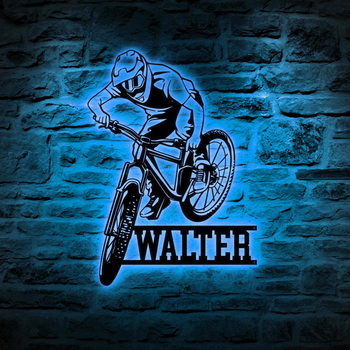 Personalized BMX Bike Metal Wall Art Sign LED Light, Custom Bicycle Racing Name Sign, Biker Name Sign Home Decor, Birthday Gift, Biker Gift