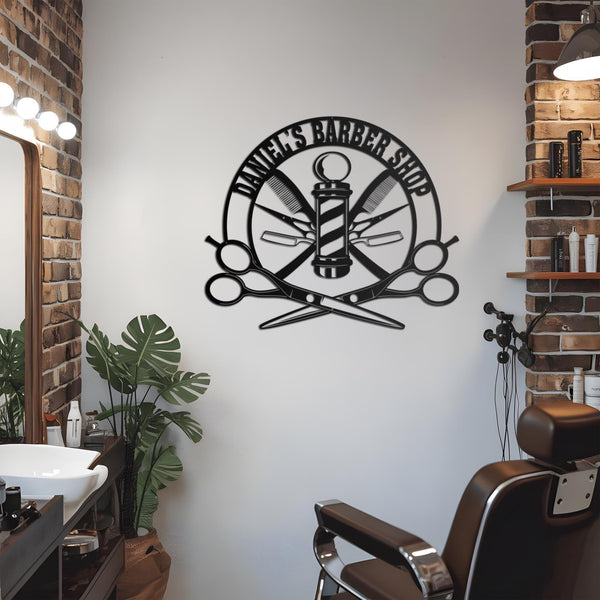 Custom Barber Shop Metal Wall Art With LED Light, Personalized Barber Shop Name Sign Decoration For Room, Hairstyle List Metal Home Decor