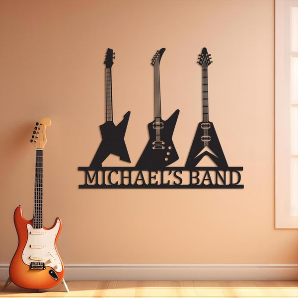 Custom Guitar Metal Sign with LED Light,Personalized Musical Instrument Name Sign, Guitar Wall Art, Music Studio Decor Gift for Guitar Lover