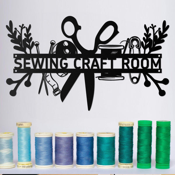 Custom Sewing Craft Room Metal Name Sign Led Lights, Personalized Sewing Room Metal Wall Art, Craft Tools Quilting Metal Wall Sign With Name