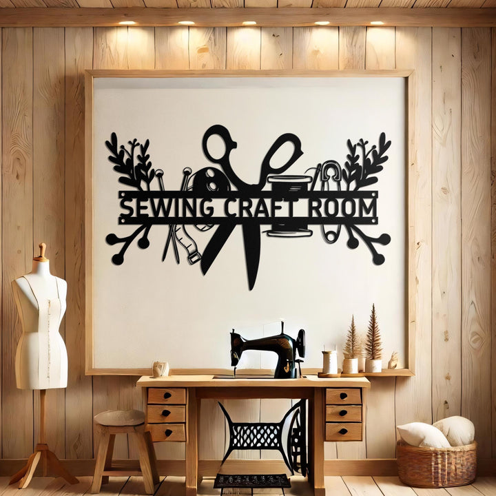 Custom Sewing Craft Room Metal Name Sign Led Lights, Personalized Sewing Room Metal Wall Art, Craft Tools Quilting Metal Wall Sign With Name