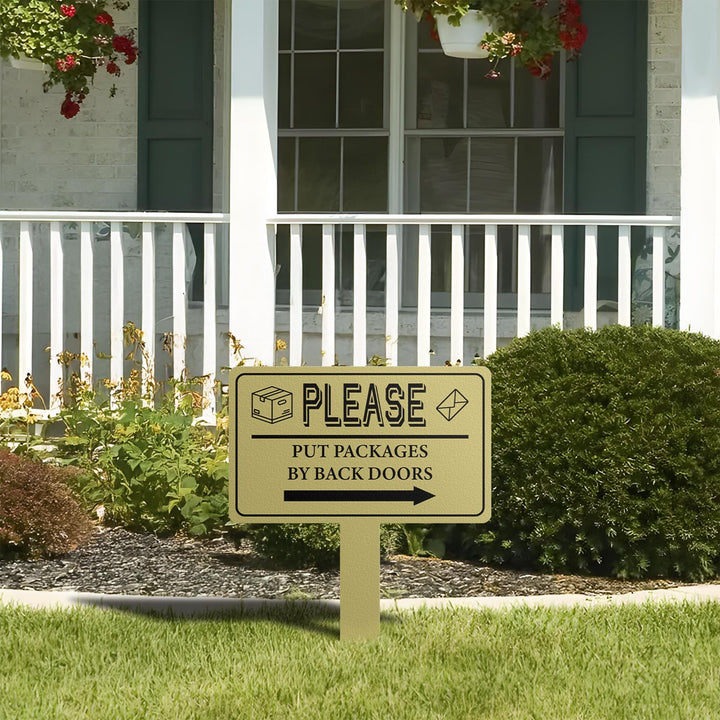 Custom Metal Yard Stake Sign, Personalized Street or Driveway Sign, Leave Package Delivery Note, Garden or Entrance Instruction Plaque