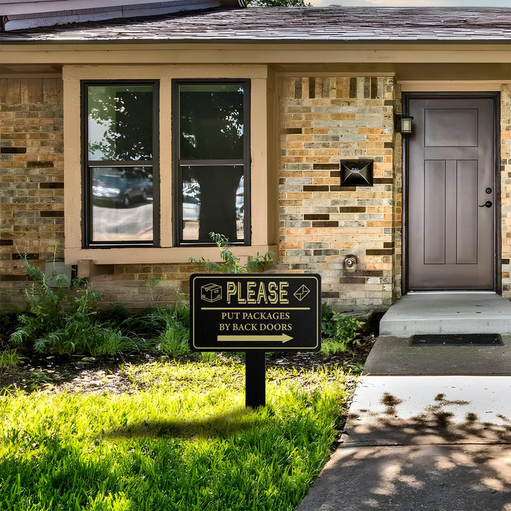 Custom Metal Yard Stake Sign, Personalized Street or Driveway Sign, Leave Package Delivery Note, Garden or Entrance Instruction Plaque