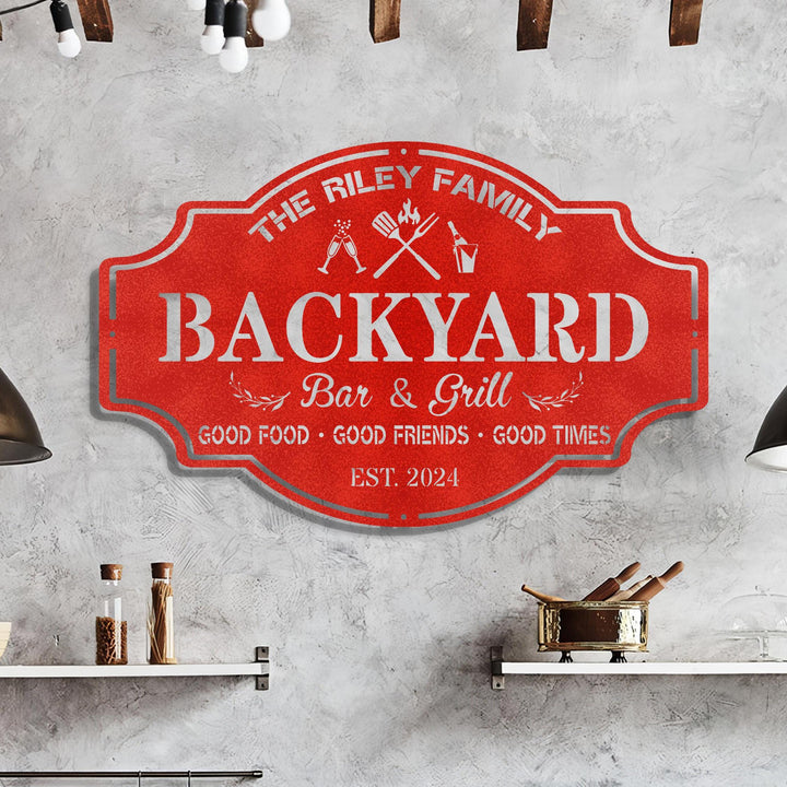 Personalized Backyard Sign, Custom Bar & Grill Sign Metal Sign Bar Signs, BBQ Signs, Bar Sign, Outdoor Kitchen Metal Signs, Gift for Papa