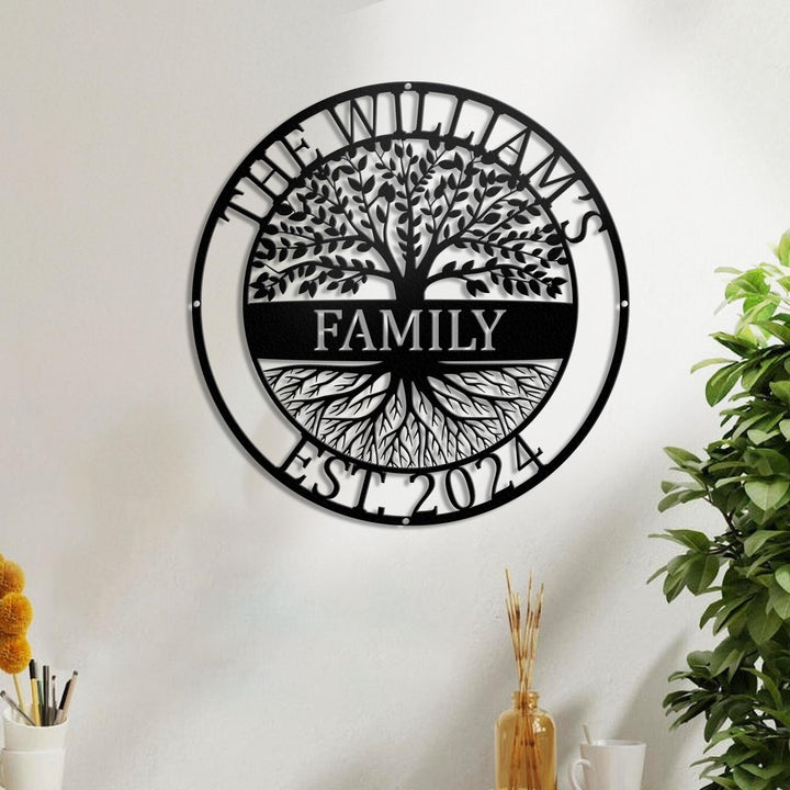 Personalized Welcome Family Tree of Life Name Sign, Custom Metal Wall Art Deco, Metal Home Sign, Family Wall Hanging Olive Tree Door Sign