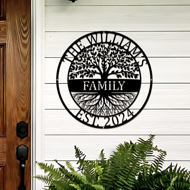 Personalized Welcome Family Tree of Life Name Sign, Custom Metal Wall Art Deco, Metal Home Sign, Family Wall Hanging Olive Tree Door Sign