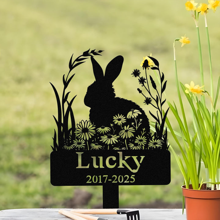 Custom Rabbit Memorial Garden Stake, Personalized Lop Rabbit Grave Marker, Bunny Memorial Metal Sign, Yard Stake,Outdoor Rabbit Garden Decor