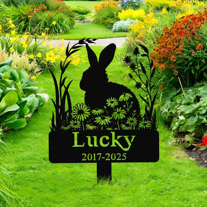 Custom Rabbit Memorial Garden Stake, Personalized Lop Rabbit Grave Marker, Bunny Memorial Metal Sign, Yard Stake,Outdoor Rabbit Garden Decor