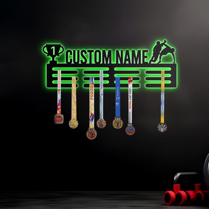 Wrestling Medal Hanger with Led Light, Wrestling Medal Holder Awards Ribbons Display Rack, Sport Medal Holder, Tiered Award Rack Wrestler