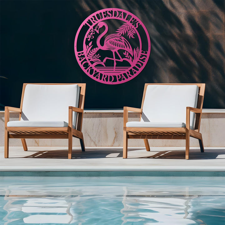Personalized Tropical Flamingo Metal Sign, Custom Beach House, Patio Decor, Flamingo Yard Sign for Pool, Family Lounge, Housewarming Gift