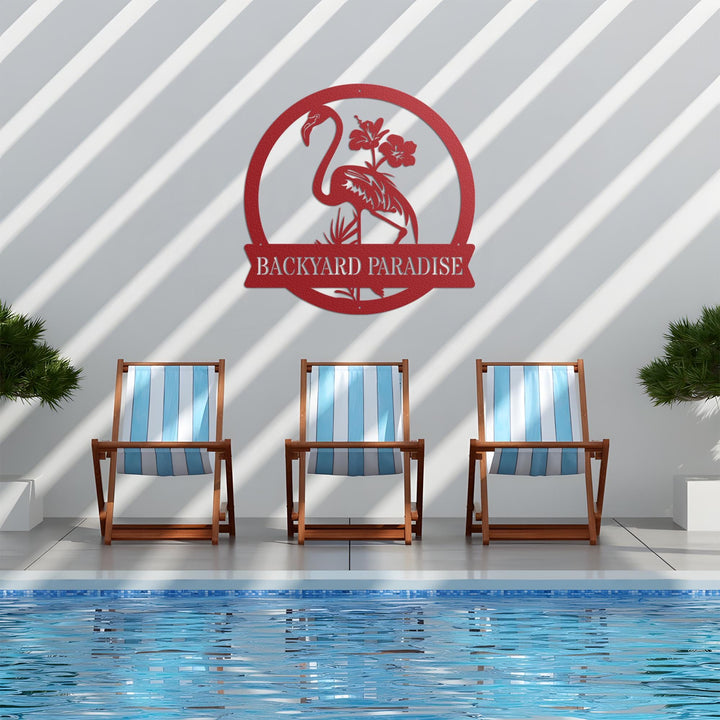 Custom Flamingo Metal Wall Art, Personalized Name Sign for Garden or Deck, Flamingo Bird Decor, Housewarming Gift, Pool or Lounge Accent