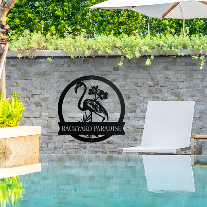 Custom Flamingo Metal Wall Art, Personalized Name Sign for Garden or Deck, Flamingo Bird Decor, Housewarming Gift, Pool or Lounge Accent