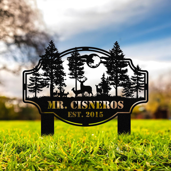 Custom Deer Forest Metal Sign, Personalized Deer Family Name Sign, Deer Sign, Farmhouse Decor, Farm Sign, Outdoor Sign, Deer Buck Metal