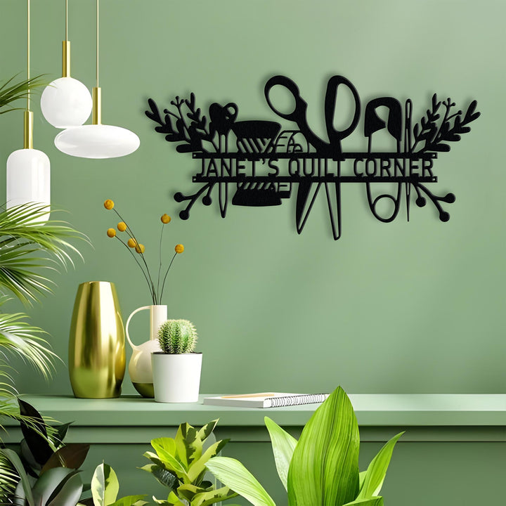Personalized Sewing Room Metal Sign, Custom Sewing Machine Wall Art, Quilting Room Decor, Tailor Shop Name Sign, Craft Room Wall Decor