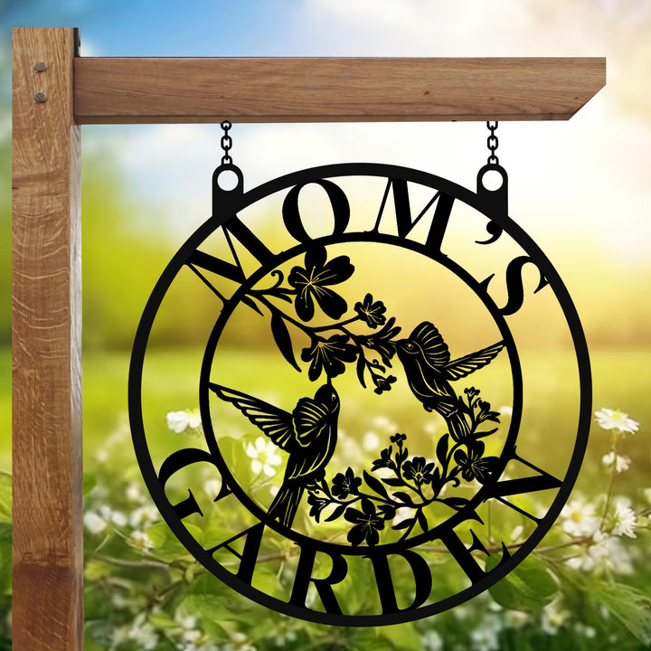 Personalized Hummingbird Garden Sign, Custom Metal Wall Art, Hummingbird Yard Decor, Outdoor Garden Name Plaque, Gift for Gardeners