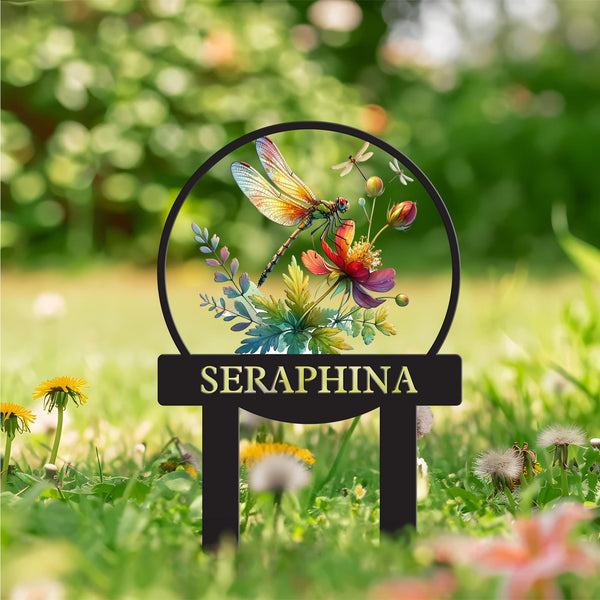 Custom Dragonfly Garden Sign, Metal Dragonfly Garden Stake, Garden Name Sign, Personalized Gardening Sign, Outdoor Yard Garden Decoration