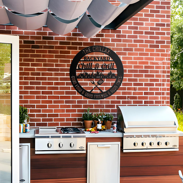 Custom Bar & Grill Metal Sign With LED Light, Personalized Backyard Chill And Grill, Backyard Patio Decor, Outdoor Bar Sign, Backyard Decor