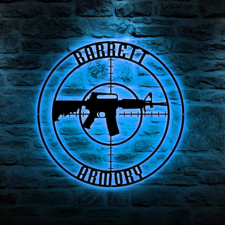 Custom Gun Metal Sign LED Light, Gun Metal Wall Art, Personalized Armory Sign, Armory Decor, Military Decor, Veteran Gift, Custom Gun Sign